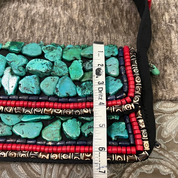 Rare Hand sewed Turquoise and beaded purse. Tibetan Feel. Purchased at Harrahs - Picture 8 of 12